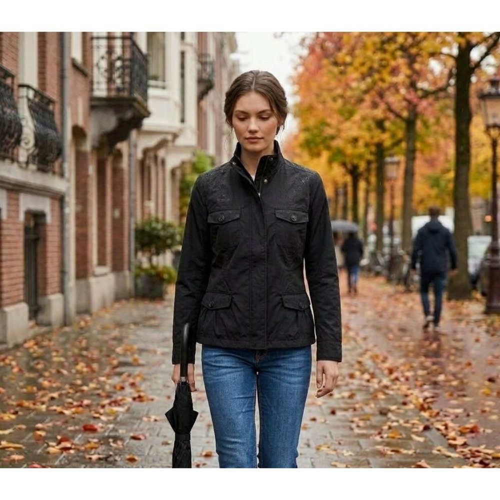 Talbots Utility Field Jacket 16 Black Metallic Cotton Blend Lightweight Coat